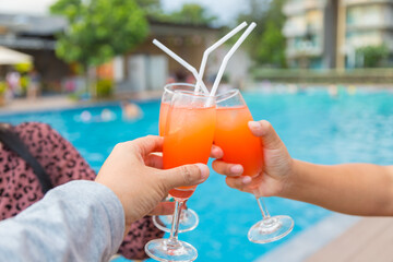 Cocktail party at the pool for celebration meeting