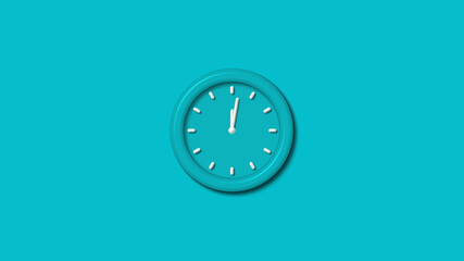 Beautiful cyan color 3d wall clock isolated on cyan background,clock icon