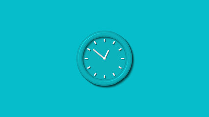 Beautiful cyan color 3d wall clock isolated on cyan background,clock icon