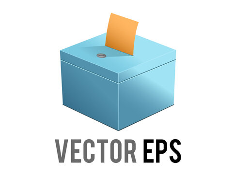 Vector blue ballot box emoji icon with slot, casting vote and lock