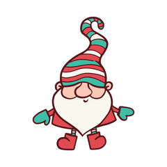 Funny bearded gnome in winter clothes cartoon vector illustration isolated.