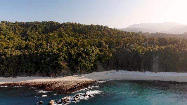 Breathtaking Monro Beach In New Zealand On The West Coast Of South Island - drone pullback shot