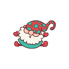 Bearded dwarf or gnome character in red hat, sketch vector illustration isolated.