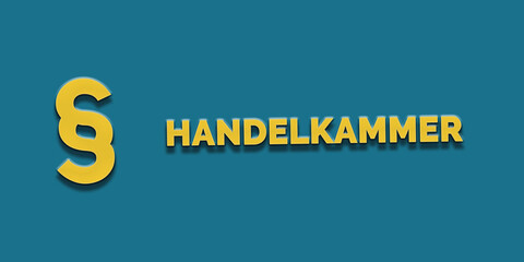 Handelskammer in gelber Schrift auf blauem Hintergrund mit Paragraph Zeichen