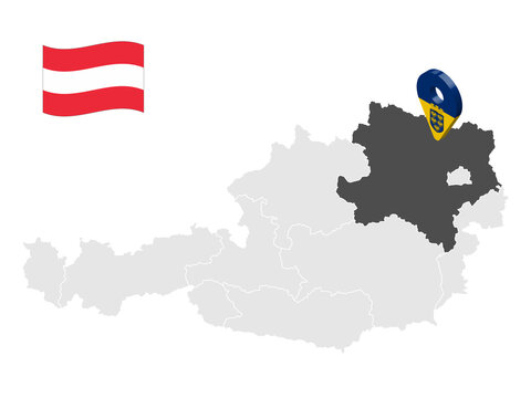 Location of  Lower Austria map Austria. 3d location sign similar to the flag of Lower Austria. Quality map  with  states of  Austria for your design. EPS10.