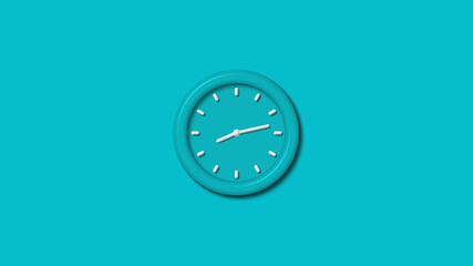 Amazing cyan color 3d wall clock isolated on cyan background,3d wall clock