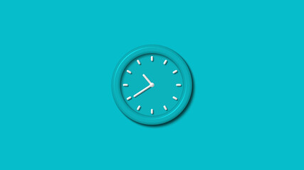 New cyan color 3d wall clock isolated on cyan background,3d wall clock