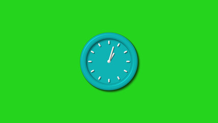 Cyan color 3d wall clock icon on green background,3d wall clock