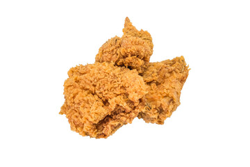 Hot fried chicken wing spicy isolated on white background. Delicious southern Kentucky drumstick crunchy meal. Recipe fast food pieces.
