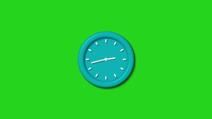 Cyan color 3d wall clock icon on green background,3d wall clock isolated