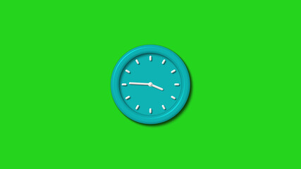 Cyan color 3d wall clock icon on green background,3d wall clock isolated