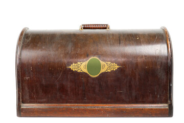 Old vintage wooden brown case isolated on a white background