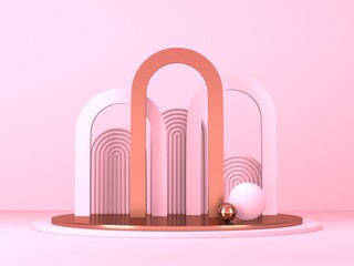 Empty showcase for cosmetic product presentation. Minimal scene