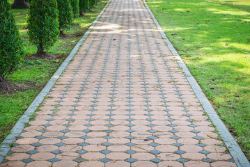 View of empty sidewalk brick stone on the ground for street road, Thailand.
