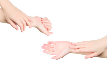 Woman hands isolated on white.