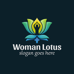 woman yoga with lotus for spa logo, vector template