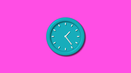 Amazing cyan color 3d wall clock isolated on pink background