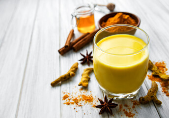 Yellow turmeric latte drink
