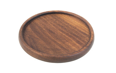 Round wooden tray isolated on white background