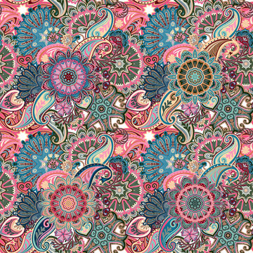 Paisley seamless pattern. Vector illustration in asian textile style