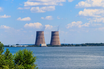 Сooling towers of Zaporizhia Nuclear Power Station in Enerhodar, Ukraine