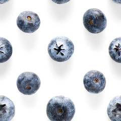 Trendy seamless pattern of blueberries. Blueberry pattern isolated on white background.
