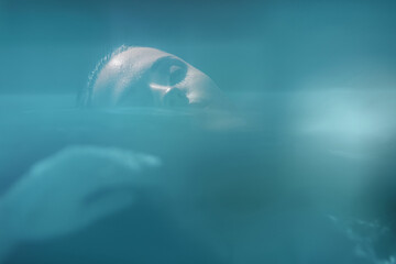 Beautiful Woman’s Portrait At SPA. Young Girl Relaxing In Pool.