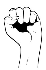 Raised fist in black and white