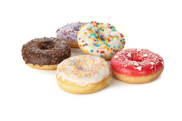 Tasty baked donuts isolated on white background