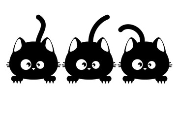 Three black cat faces
