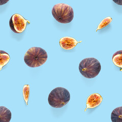 Seamless pattern with ripe figs. Tropical abstract background. Figs on the white background. Seamless pattern for print, textile, wallpapers
