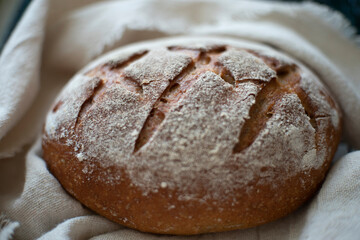 homemade rye bread, freshly baked
