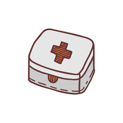 Hand drawn first aid kit, sketch colored vector illustration. Camping separate icon, colorful doodle image. Element for using in design, packing, textile, logo.
