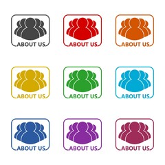 About us sign logo icon, color set