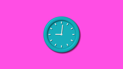 Amazing cyan color 3d wall clock isolated on pink background,clock isolated