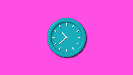 Amazing cyan color 3d wall clock isolated on pink background,clock isolated