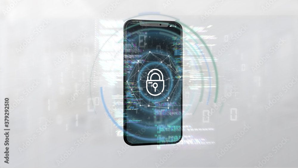 Poster security data and smartphone security - 3d rendering