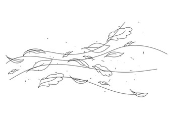 Doodle autumn weather. Line art the wind carrying fallen leaves.Fashionable modern minimalistic outline illustration. illustration isolated on white.For print,postcards,posters,book picture