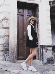 Fashionable woman with copy space stock photo.Cropped shot of a beautiful young female walking through the city