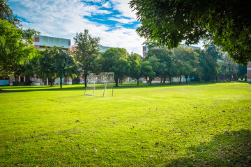 Ready for kick-off. Soccer field in the rural at Thailand.