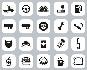 Truck Driver Icons Black & White Flat Design Set Big