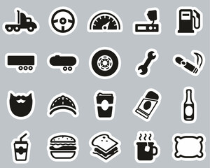 Truck Driver Icons Black & White Sticker Set Big