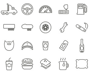 Truck Driver Icons Black & White Thin Line Set Big