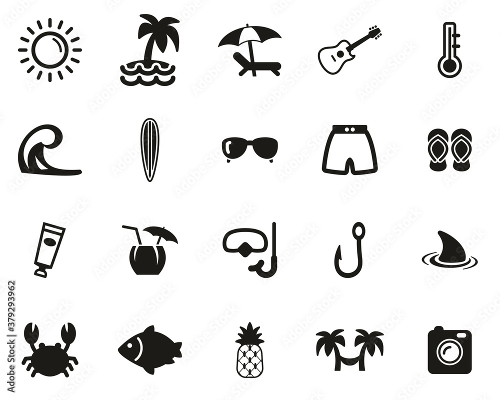 Sticker Tropical Lifestyle Icons Black & White Set Big