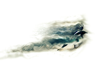 Abstract nature. Flying bird. Dispersion effect. 