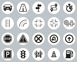 Fototapeta premium Traffic Icons Black & White Flat Design Circle Set Big