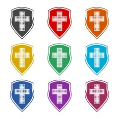 Christian cross icon, color set