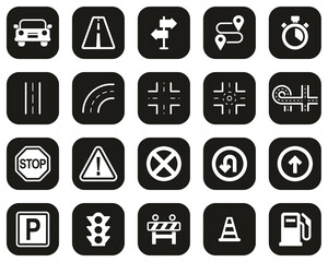 Traffic Icons White On Black Flat Design Set Big