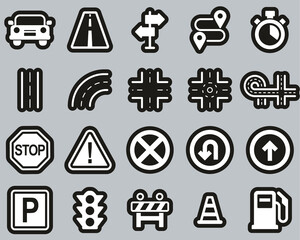 Traffic Icons White On Black Sticker Set Big
