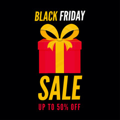 UP TO 50% Off for Black Friday Sale Poster Design with Gift Box.